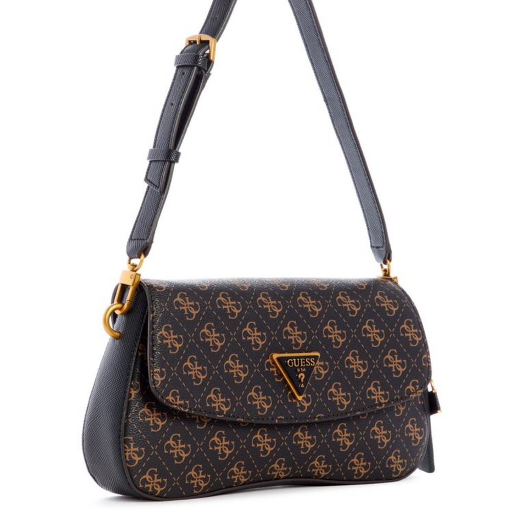 NWT Guess Brown & Black Cordelia Logo Flap Shoulder Bag